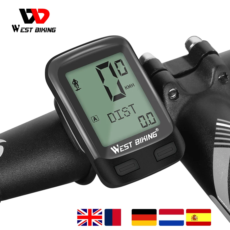 

WEST BIKING Wireless Bicycle Computer 5 Languages Bike Odometer LED Waterproof Cycling Stopwatch Speedometer MTB Bike Compu