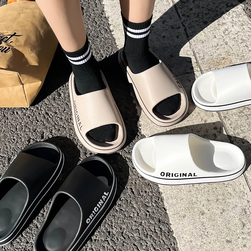 Women Thick Sole Summer Beach Slides Bathroom Anti-Slip Slipper Soft Sandals Fashion Flip-Flops Ultra-Light Letter Shoe