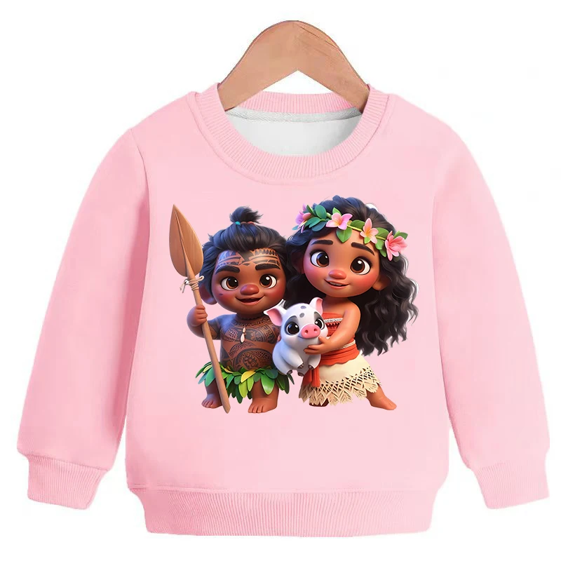 Moana 2 Disney Princess Children Cartoon Sweatshirts Girls Anime Hoodie Winter Thickened Long Sleeves Clothes Kids Gifts