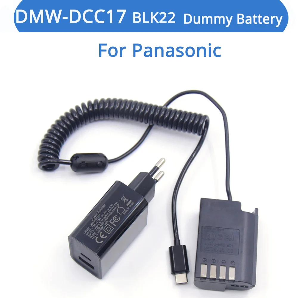 

PD Charger USB C To Spring DMW-DCC17 DC Coupler DMW-BLK22 Dummy Battery For Panasonic Lumix GH6 GH6L GH5II DC-S5 S5K Camera