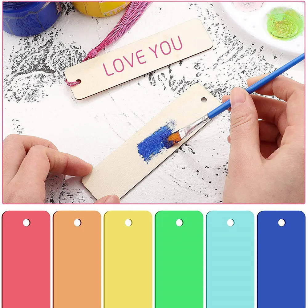 

3.2cm x 12cm 36 Pcs/Set Blank Wood Bookmarks DIY Wooden Craft Bookmarks With Tassels Wooden Hanging Tags For Birthday Gift
