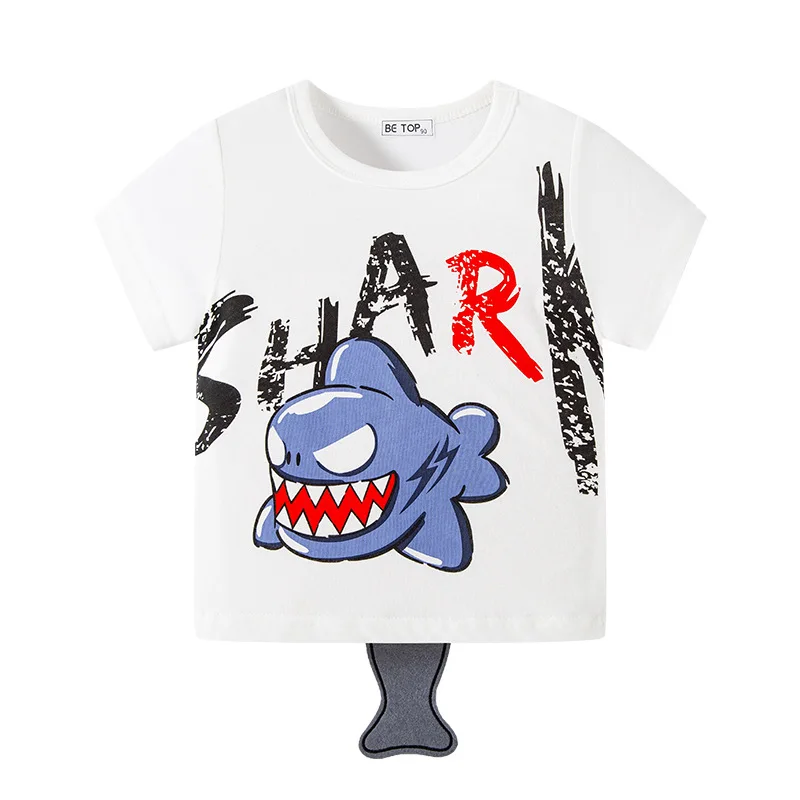 

Летние футболки для маленьких мальчиков, Детские хлопковые футболки с мультяшными животными, акулами, динозаврами и принтом, топы, одежда