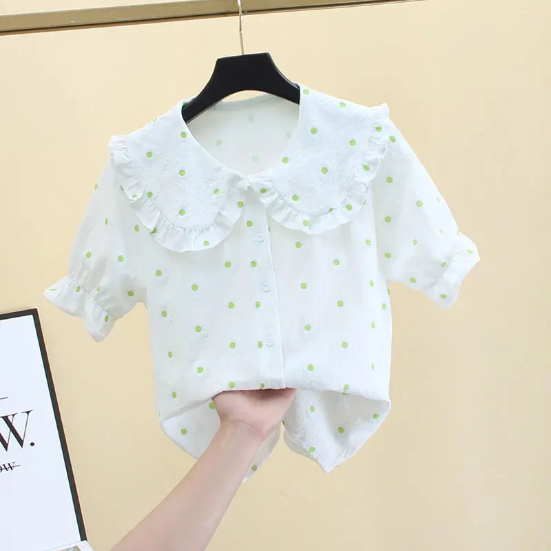 

2022 Women Summer New Short-sleeved Casual Shirts Female Student Loose Blouses Ladies Cotton Linen Floral Print Shirts U19