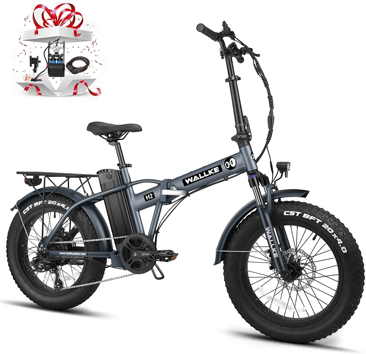 

Wallke H2 Folding Electric Bike for Adults 500W BAFANG Motor 48V 10.4Ah LG Lithium Battery-UL Certified Shimano 7 Speed e-Bike