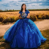 exquisite blue quinceanera dress v neck short sleeve tiered vestido appliques beads crystsl for 15 girls ball gowns prom luxury