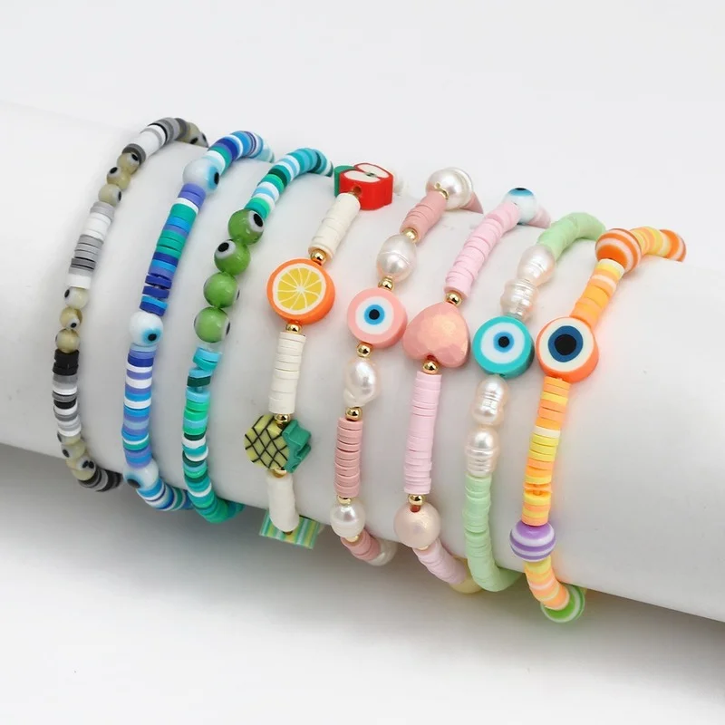 

Boho Evil Eye Bracelet for Women Colorful Adjustable Elasticity Beaded Bracelets Summer Chain Bangle Jewelry Accessories 2022