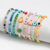boho evil eye bracelet for women colorful adjustable elasticity beaded bracelets summer chain bangle jewelry accessories 2022
