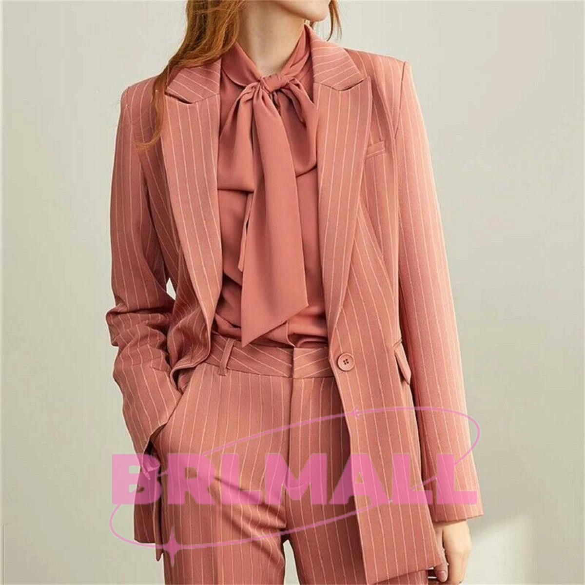 Fashion Suits Formal Business Suit Wedding Tuxedos Party Professional Striped Notch Lapel 2 Piece Women Suit (Blazer+Pants)