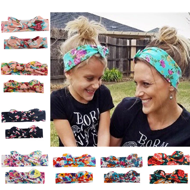 

Mom Mother & Baby Headband baby girl Bow hair band Mom Daughter Rabbit Ears Turban Parent-Child Print hair Accessories