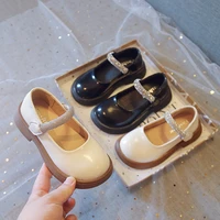 girls solid beige round toe kids fashion leather shoes 2022 summer new princess simple performance rhinestone children loafers