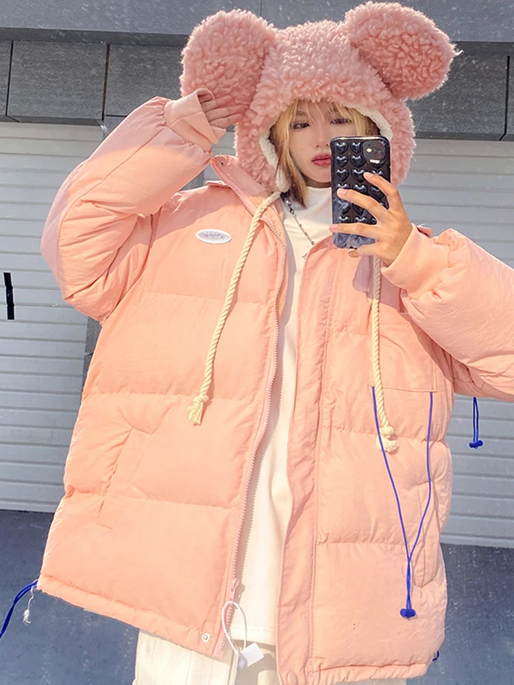 Klein blue cotton-padded jacket, hooded cotton-padded jacket women autumn and winter thick loose zipper padded jacket