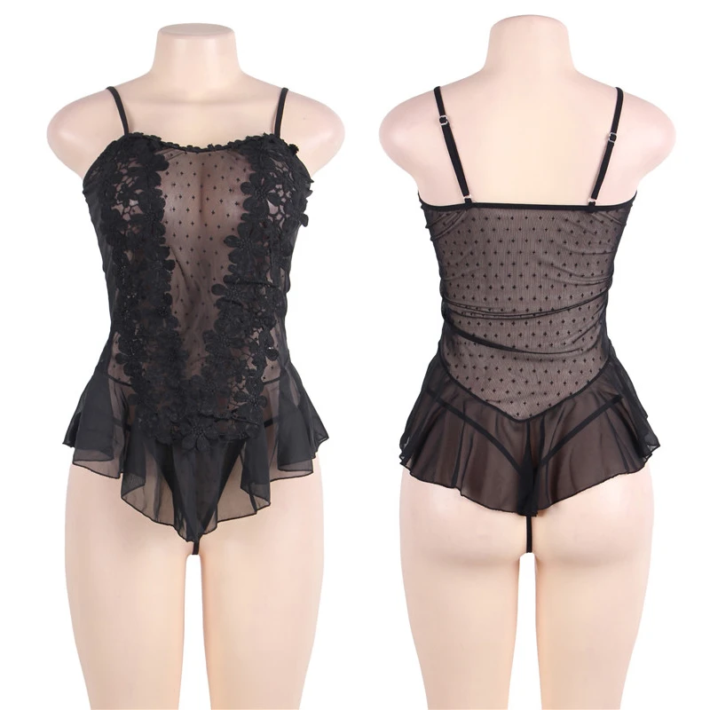 Comeondear Plus Size Lingereie Nightwears For Ladies Dresses Pajamas Lace Floral Nightgown Erotique Transparent Sexy Babydoll