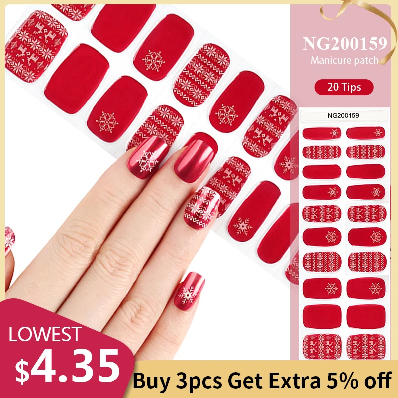 

20Tips White Snowflakes Semi-cured Gel Nail Sticker UV Lamp Needed Long Lasting Christmas Full Cover Gel Polish Decals Manicure