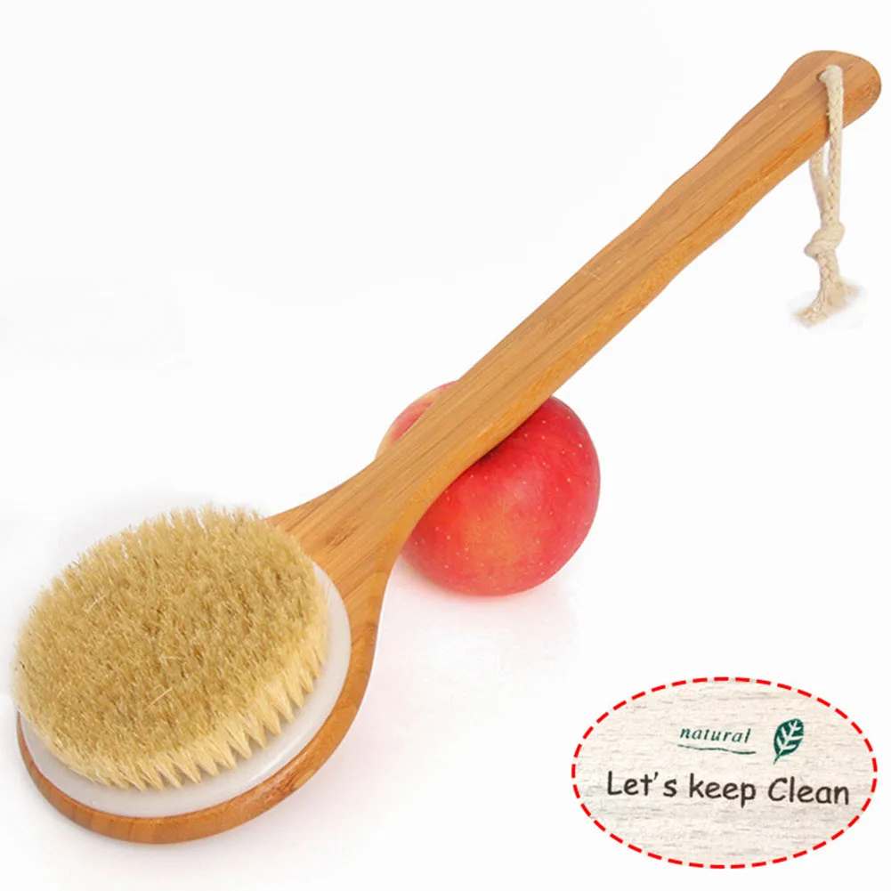 

Bamboo Back Scrubber Shower Dry Skin Remove Callus Natural Long Handle Bath Body Wood Bristles