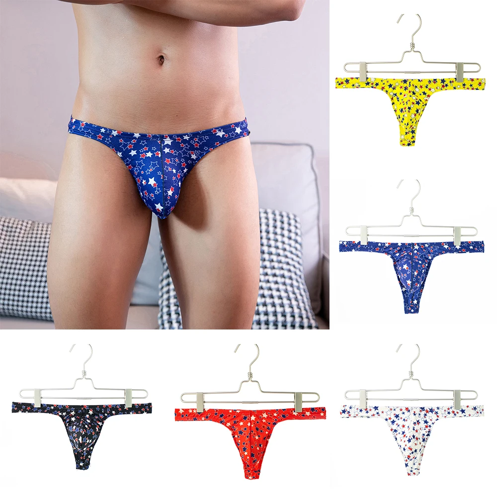 

Mens Sexy Brief Star Printed Bulge Pouch Panties Low Waist Male Thong Briefs Bikini T-back Underpants Fashion Underwear For Man