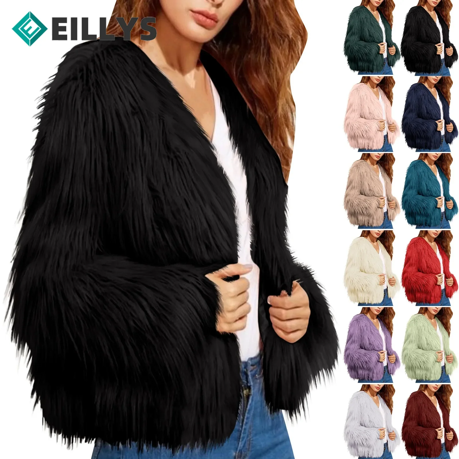 

Autumn Winter Shaggy Outerwear Colorful Warm Women Faux Fur Coat Warm Cardigan Coat Loose Black Red Plush Coat Female Jacket Fur