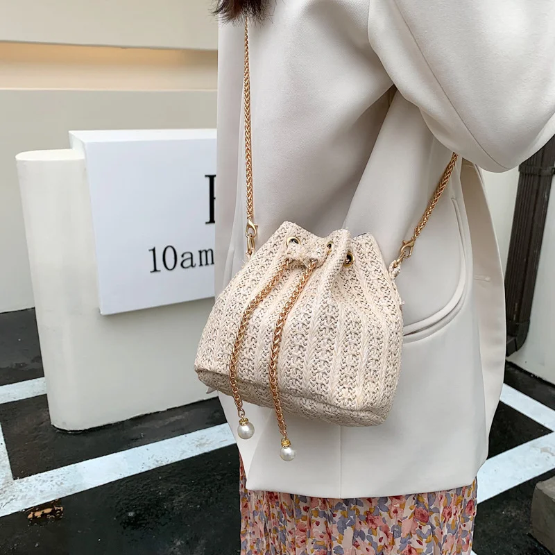 Summer trend straw bag 2022 new simple chain messenger one shoulder fashion portable bucket bag