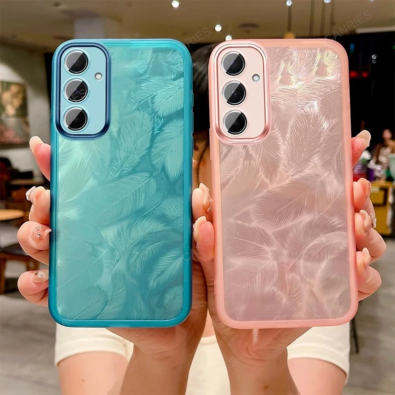 Роскошный силиконовый мягкий чехол с узором в виде перьев для Samsung Galaxy A55 5G A54 A35 A34