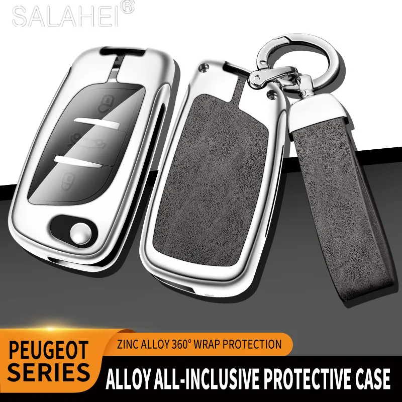 

Zinc Alloy Car Flip Remote Key Fob Case Cover Protector Shell Bag For Peugeot 306 308 407 408 807 3008 5008 Keychain Accessories