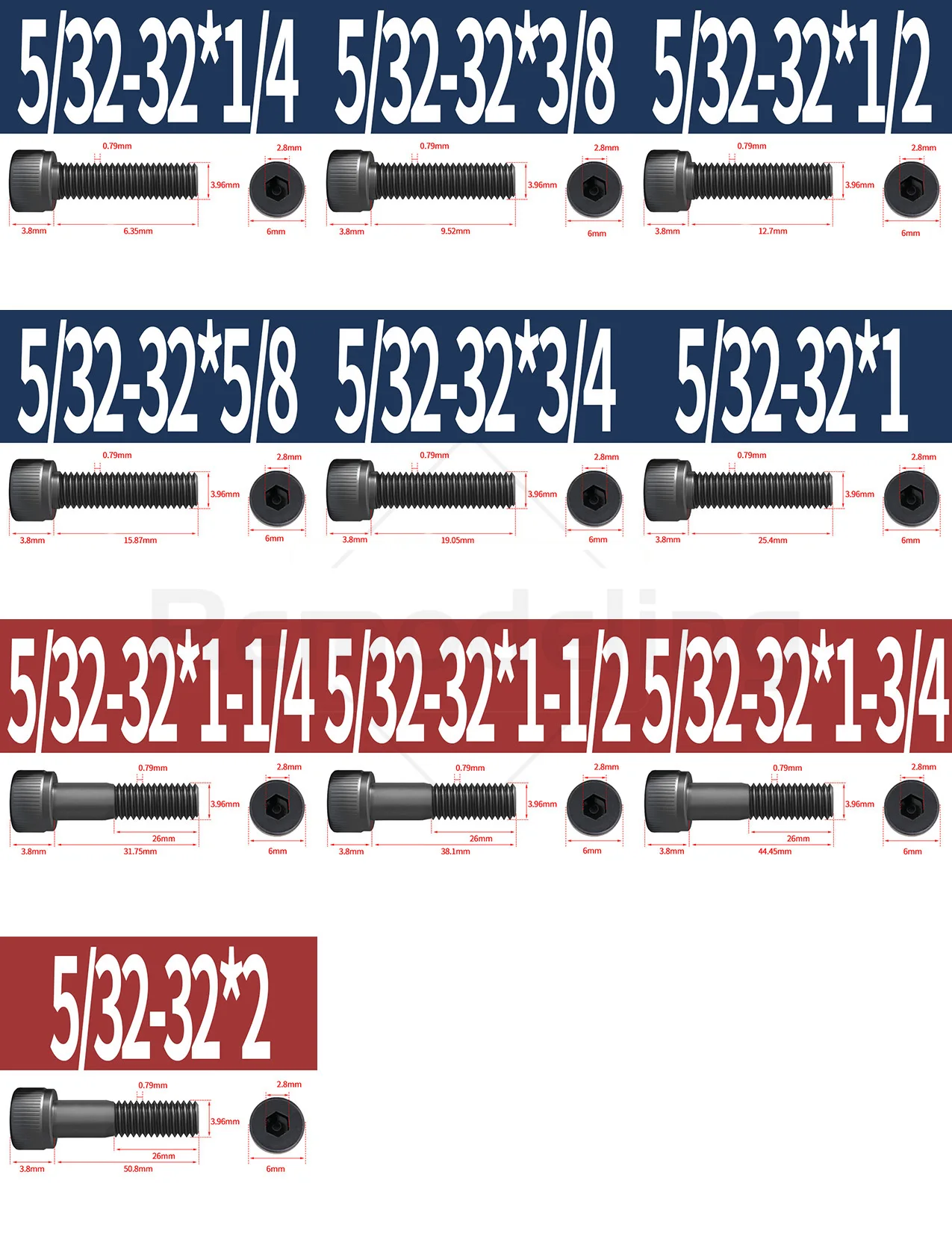 Черные высокопрочные болты с шестигранной головкой BSW 1/8-40 5/32-32 3/16-24