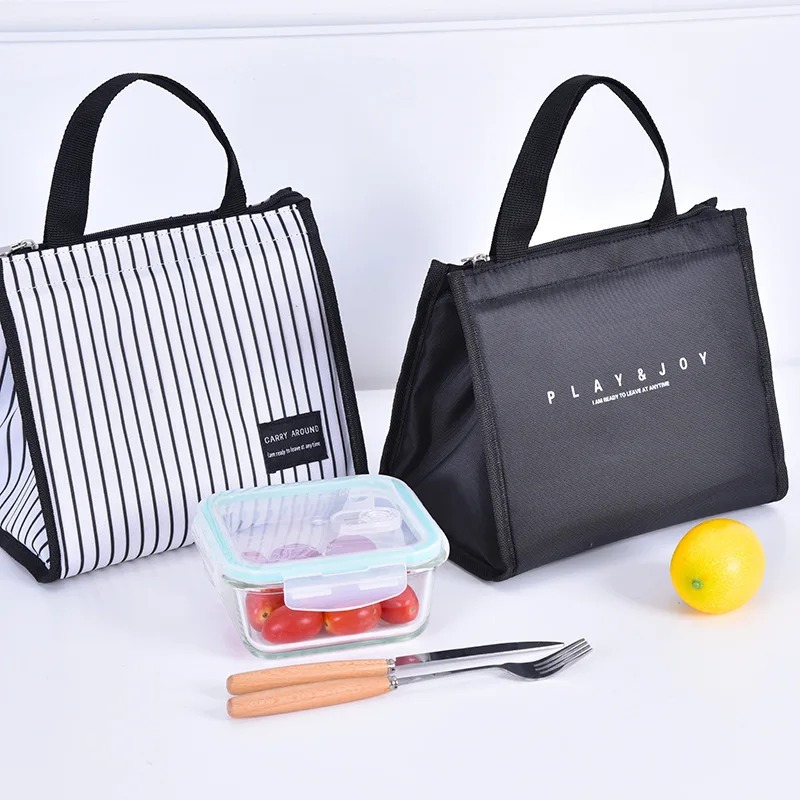 Black Thermal Family Lunch Bag Picnic School Cold Insulation Bento Pouch Travel Food Fruit Organizer Tote Accessories Supplies