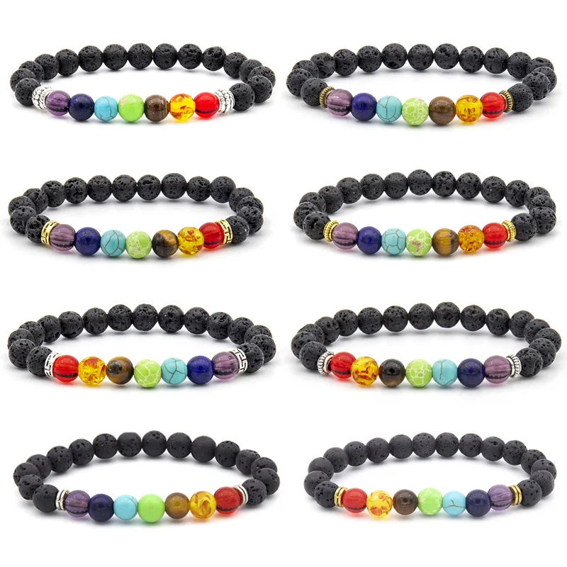 

Colorful Volcanic Stone Bracelet Wholesale European and American New Hand Beaded Men's Natural Volcanic Stone Bracelet
