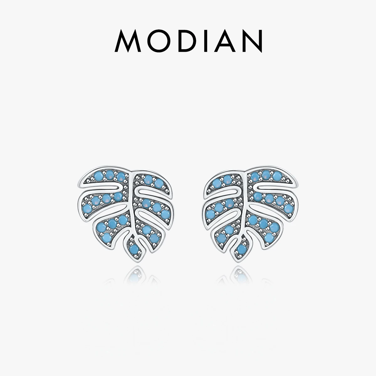 

MODIAN Pure 925 Sterling Silver Natural Blue Turquoise Leaves Stud Earrings For Women Original Design Plant Serie Fine Jewelry