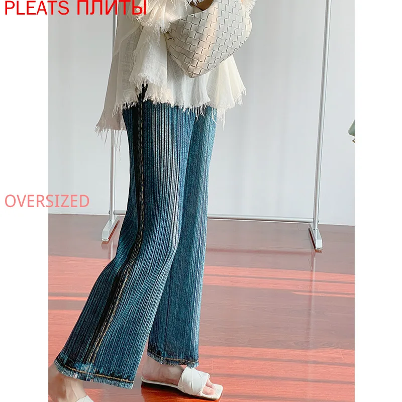 

Miyake Pleated Summer Temperament Commuter Straight-tube Stretch Wide Leg Trousers Thin Loose High-waisted Trousers Women PLEATS