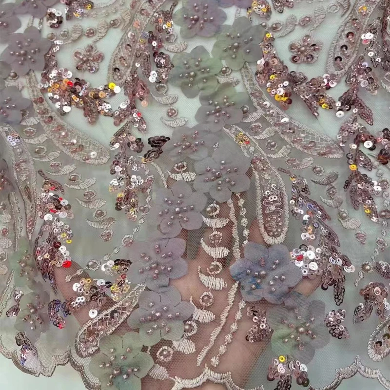 

Handcut Sequence African Lace Fabric 5 Yards High Quality Sequin Nigerian Wedding Asoebi Lace Material Luxury Fabrics Women A04