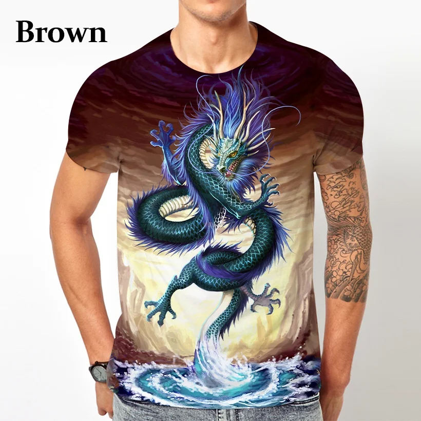 Модная мужская футболка с 3D-принтом дракона большого размера коротким рукавом