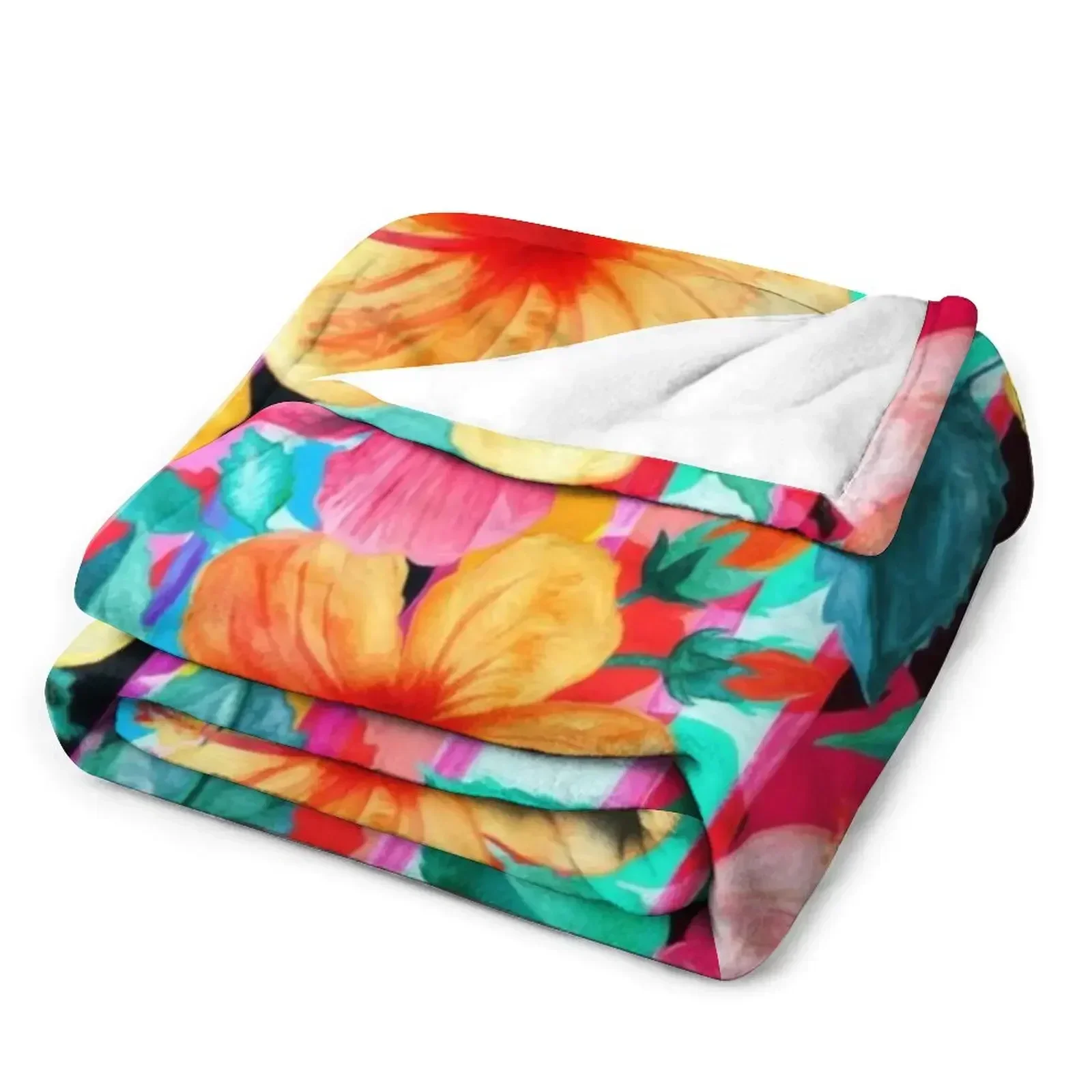 Максимальный Гавайский гибискус с цветами и полосками декоративное одеяло