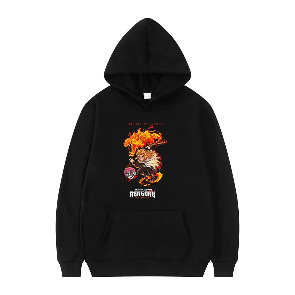 

Demon Slayer Anime Rengoku Kyoujurou High Street Harajuku Comic Print Winter Long Sleeve Thick Casual Loose Men Oversized Hoodie