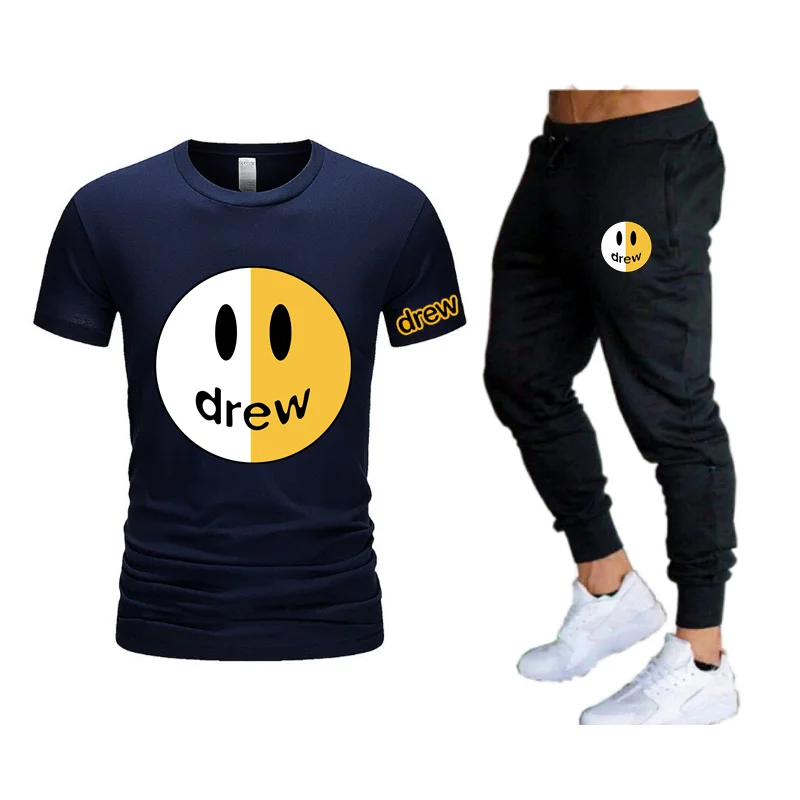

Summer Casual Men's T-Shirt + Pants Set Name Brand Short Sleeve Suit Printed Cotton Shirt Jogging Pants Men's Sportswear