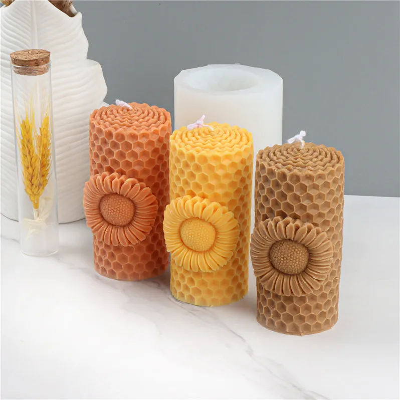 

3d Candle Molds for Candle Making Cylindrical Flower Honeycomb Silicone Mold Square Bee Hive Beeswax Aromatherapy Soap Mold