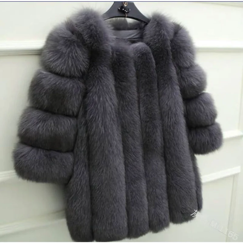Women's Faux Fox Fur Coat Mid Length Fur Long Sleeves Jacket 2022 New Elegant Fashion Winter Streetwear Jacket For Ladies