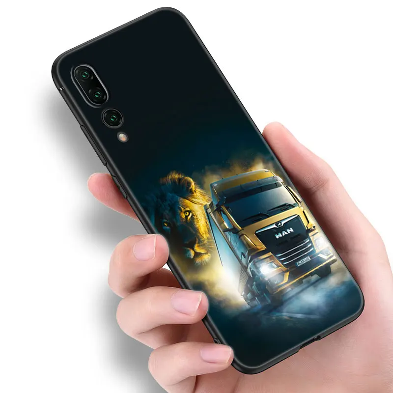 Чехол для телефона Cool Man Truck Huawei P20 P30 P40 P50 P Smart Z S Pro P8 P9 P10 Lite 5G E 2017 2018 2019 2020 черный