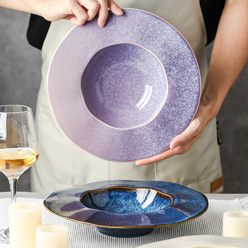 

Креативная керамическая глазурованная тарелка для макаронных изделий, соломенная шляпа, Необычные столовые тарелки для супа и лапши, столо...