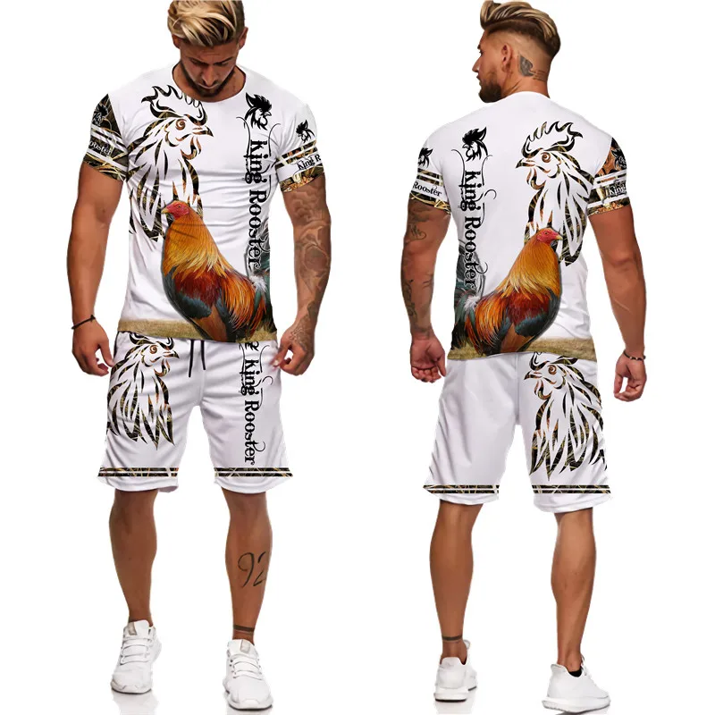 Cool Pheasant King Rooster Men T-shirt+Shorts Suit Fashion 3D Printed Cock Tracksuit Set Summer Male Casual Short Sleeved Tops