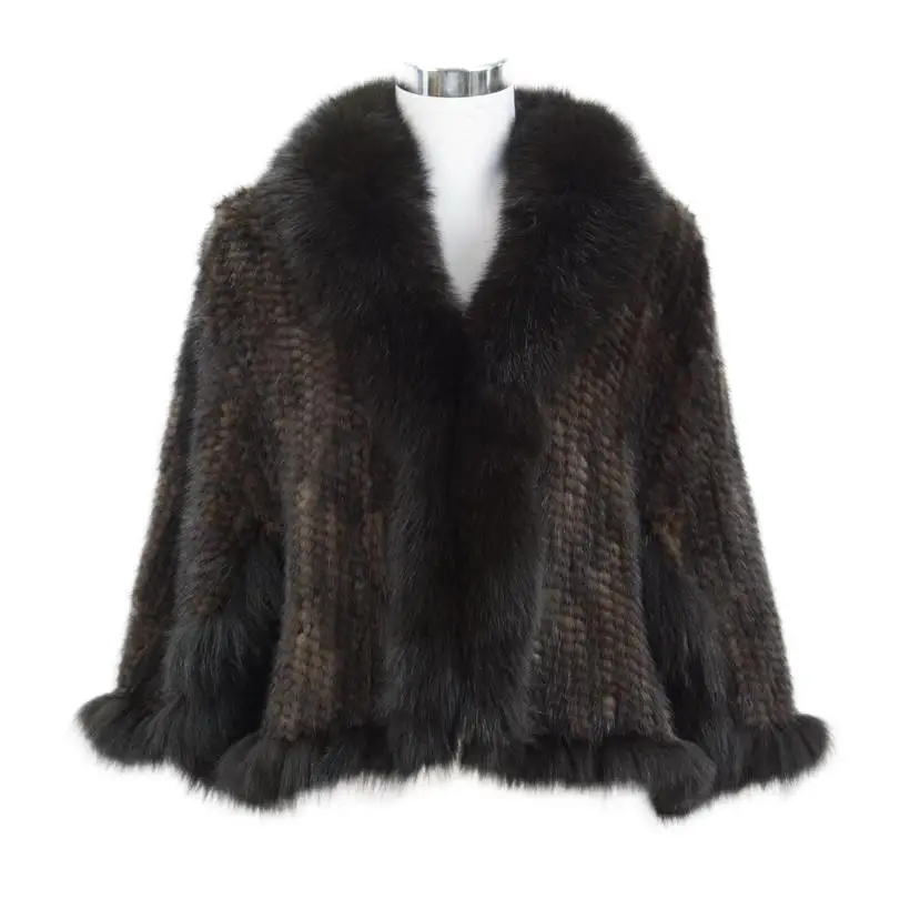 Hand Knitted Mink Fur Shawl For Women Luxury Real Fur Cape Hooded Coat Genuine Fur Poncho Outwear Ladies Winter Warm Jackets