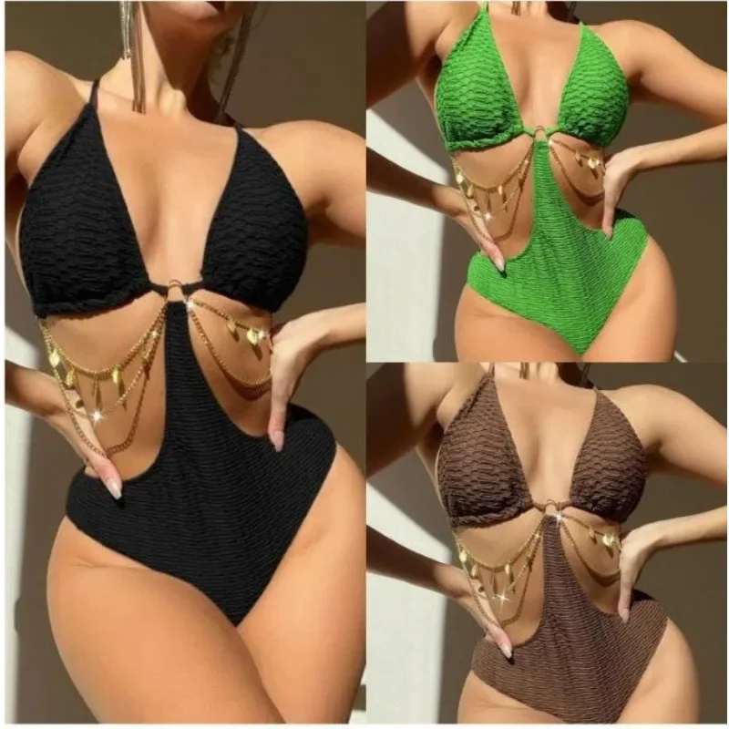 

Купальник женский новый 2023 сексуальный цельный купальник с лямкой на шее