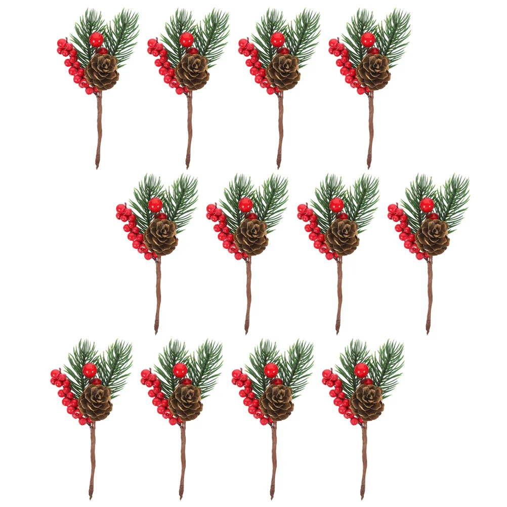 

12 Pcs Artificial Pine Cone Fake Decor Plants Simulation Garlands Flower Christmas Tree Wreaths Picks Twig Stem