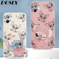 cartoon stitch couple protected case for iphone 12 11 pro max 7 8 plus x xr xs silicone all cover square soft korean style tide