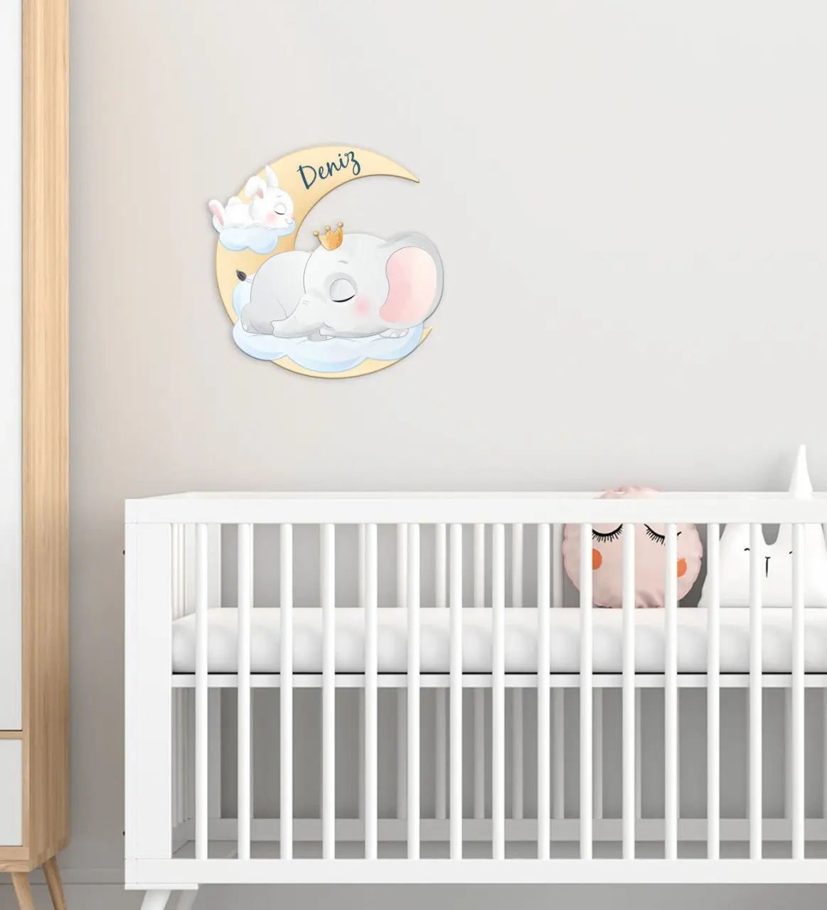 

Персонализированный милый дизайн слона и кролика, детская комната, деревянная стена, сюль-1