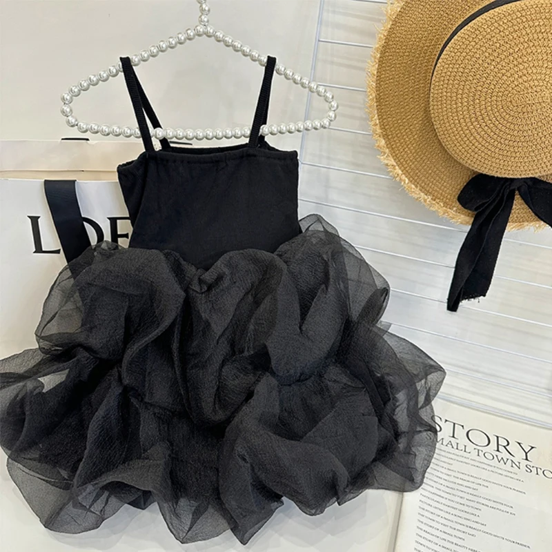 

Children's Costumes 2023 Cotton Chic And Elegant Formal Occasion Girl Princess Black Prom Sling Dress Yarn Skirt 1 To 7 Years