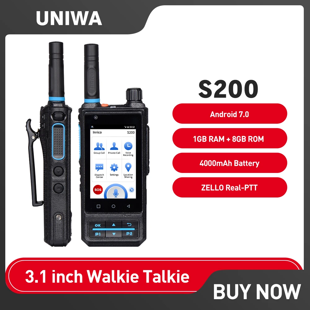 UNIWA Inrico S200 4G Walkie Talkie Phone Android 7.0 1GB RAM 8GB ROM Mobile Phone 3.1 Inch With ZELLO Real-PTT 4000mAh