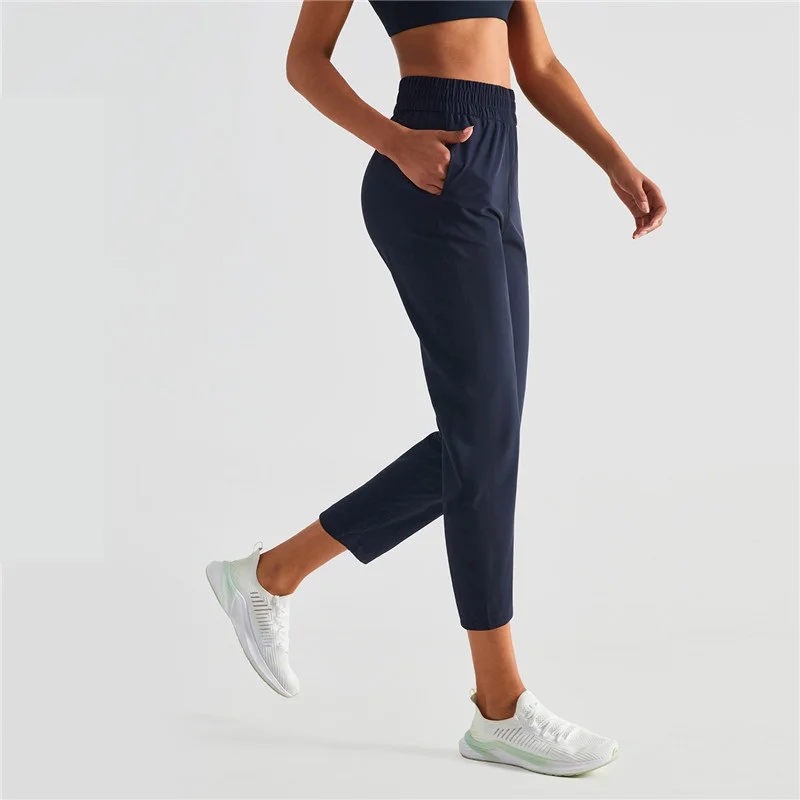 Solid Color Women Sports Pans Tight Yoga Legging Comprehensive Training Jogging Quick-drying Loose Casual Side Pocket Gym Clothe