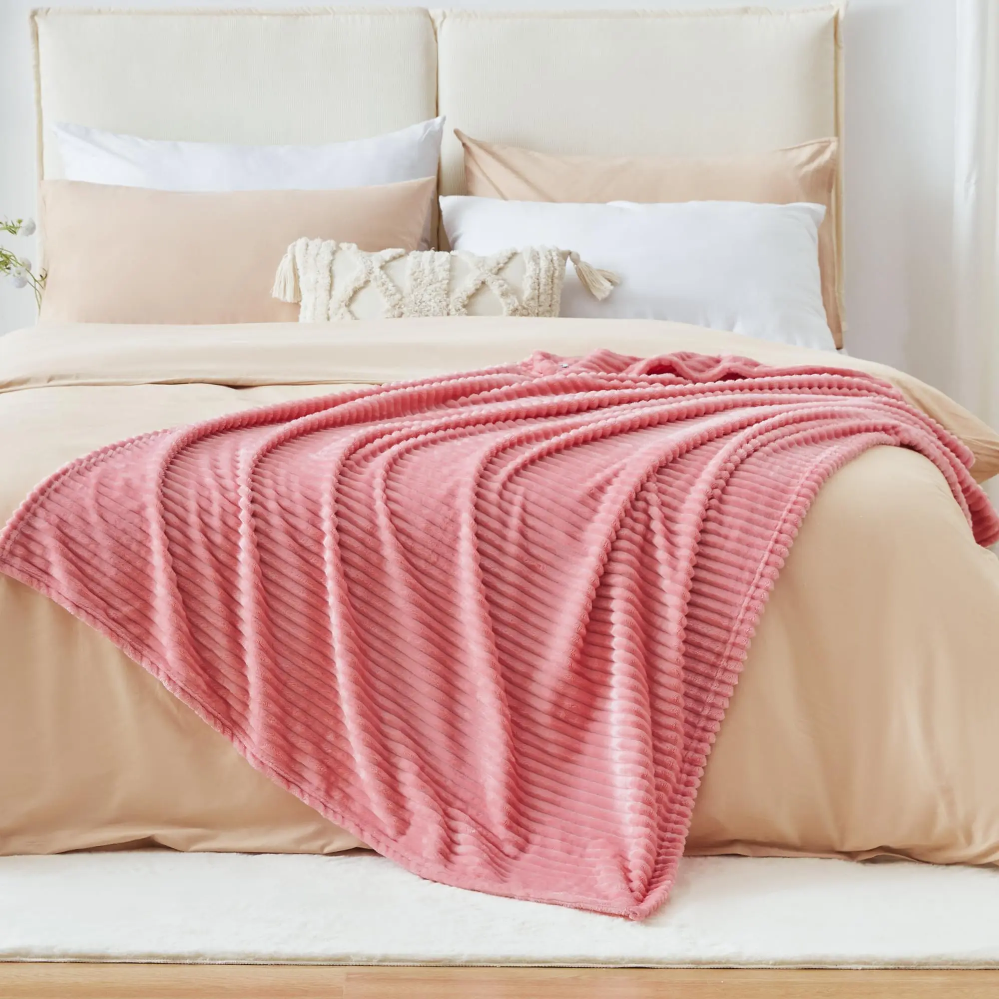 Флисовое одеяло для дивана или кровати — 3D ребристые жаккардовые декоративные