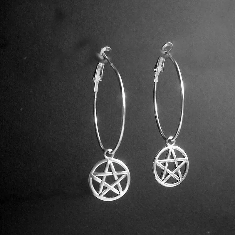 

Witch Hoop Earrings Celestial Pagan Jewelry Accessories Dangly Wicca Pentagram Drop Dangle Earring for Women Stud Vintage