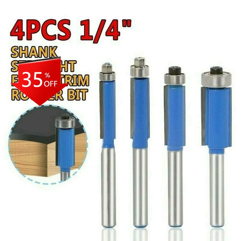 

4pcs 1/4'' Cutting Flush Trim Bit Set Woodworking Plastics Garden Power Tool Parts
