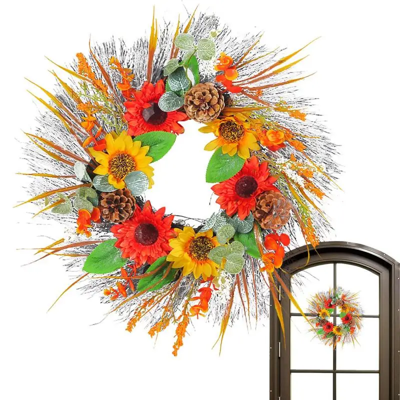 Attractive Flower Garland Artificial Fall Wreath From Natural Wood Thanksgiving Door Hanging Wreath Home Decorative Accessories